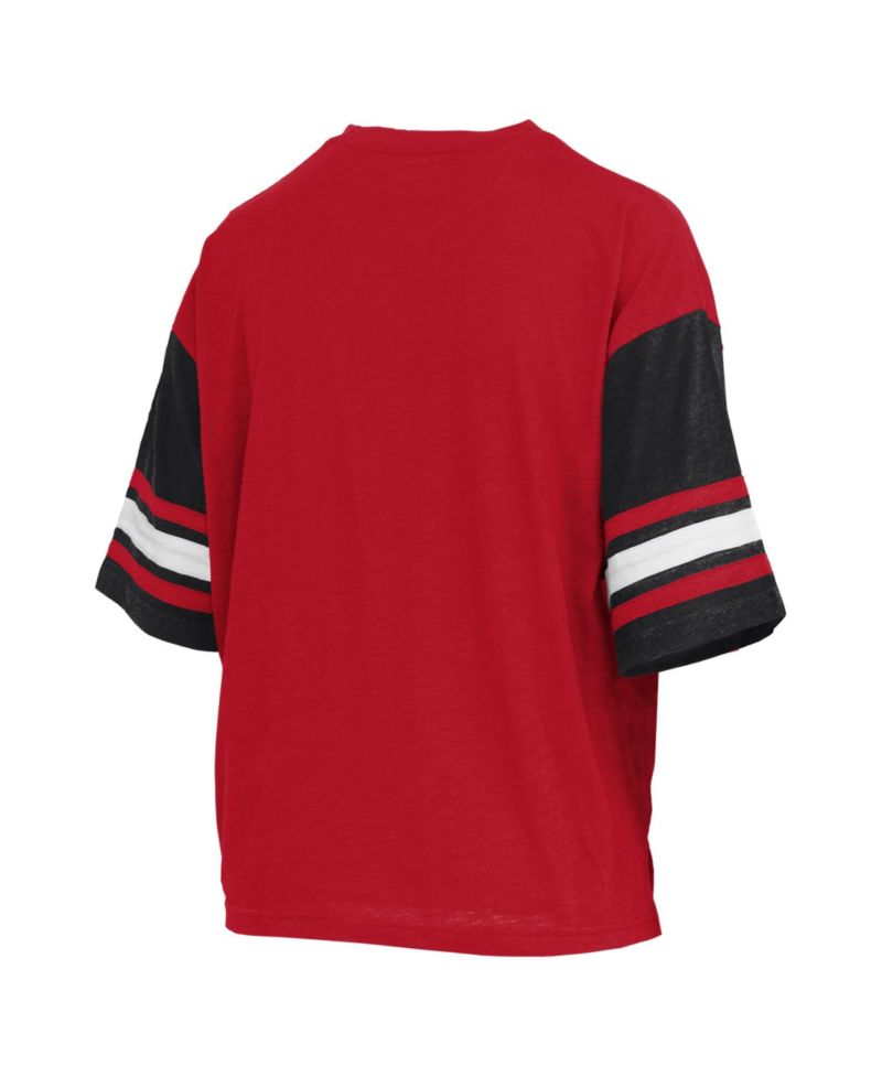 Women's Scarlet Ohio State Buckeyes Sunday Colorblock Seal T-Shirt