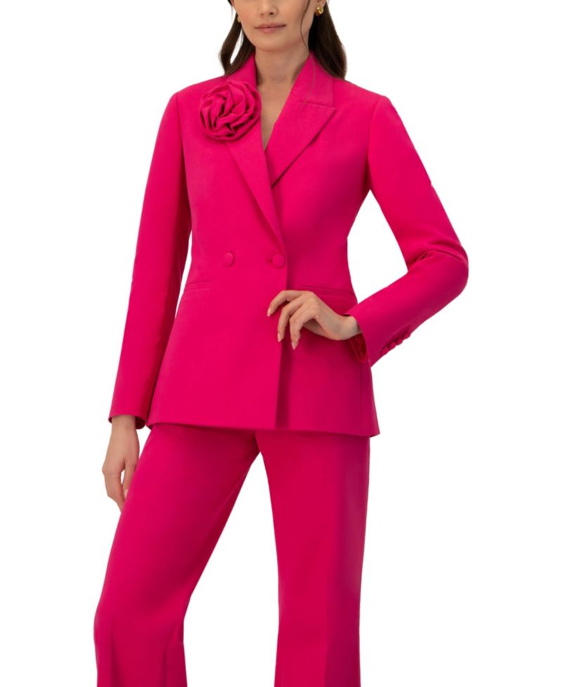 Women's Double-Breasted Cotton Blazer with Flower Detail