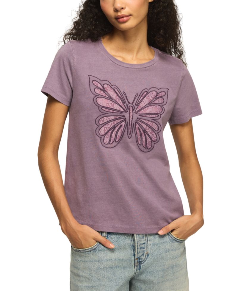 Women's Lace Butterfly Print Short-Sleeve T-Shirt