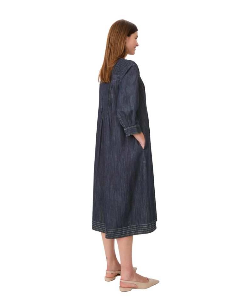 Women's MaNakillaia Mandarin Collar 3/4-Sleeve A-Line Midi Dress