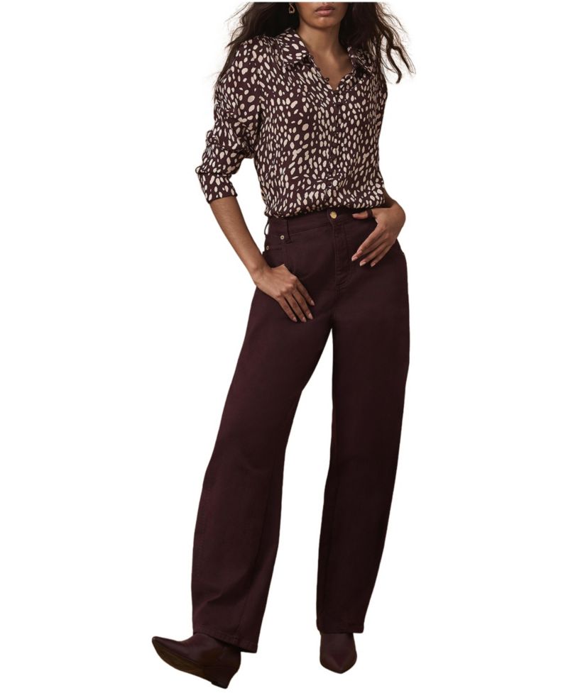 Women's Long-Sleeve Animal-Print Collared Shirt
