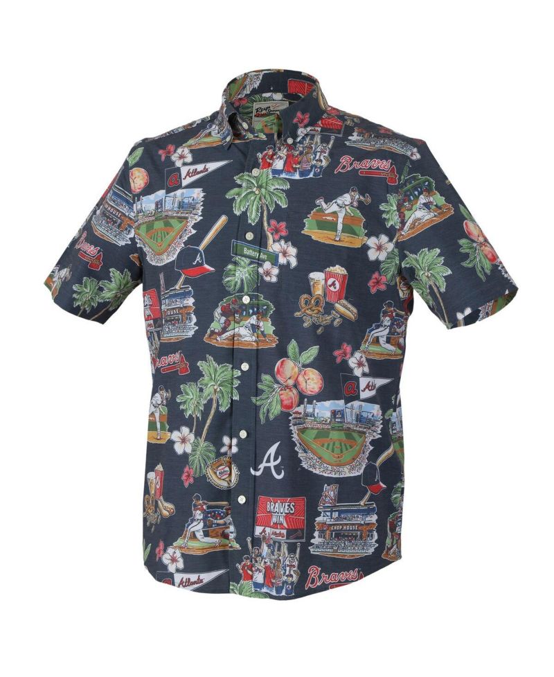 Men's Navy Atlanta Braves Scenic Tri-Blend Performance Button-Up Top