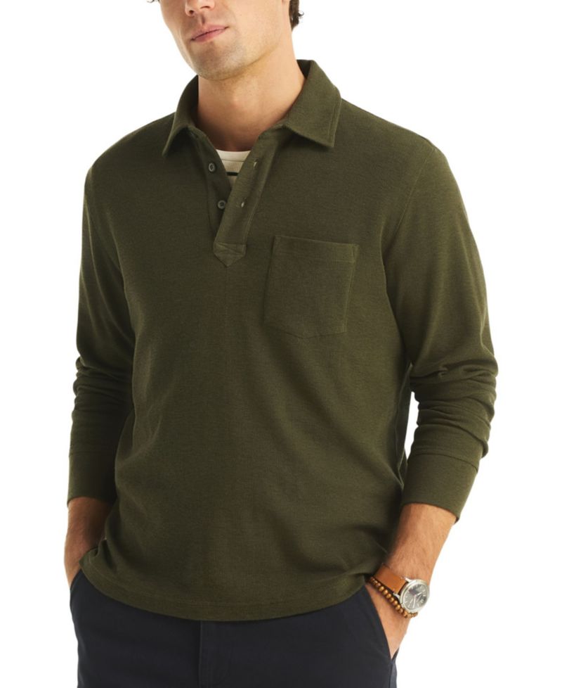 Men's Waffle-Knit Cotton-Blend Long-Sleeve Polo Shirt