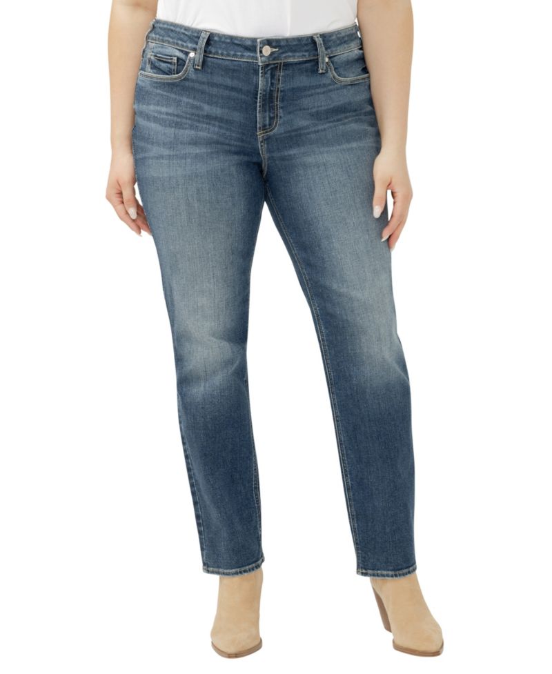 Plus Size Elyse Mid Rise Comfort Fit Straight Jeans
