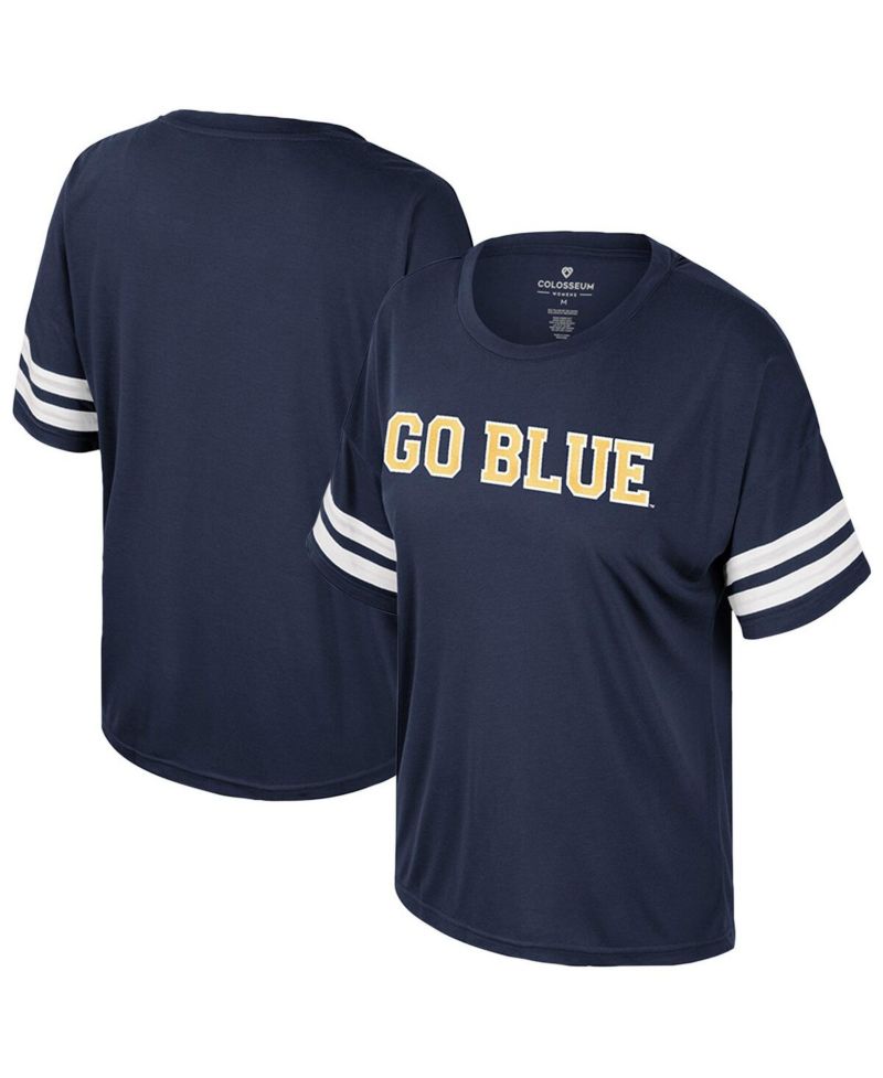 Women's Navy Michigan Wolverines Treasure Oversized Sequin T-Shirt