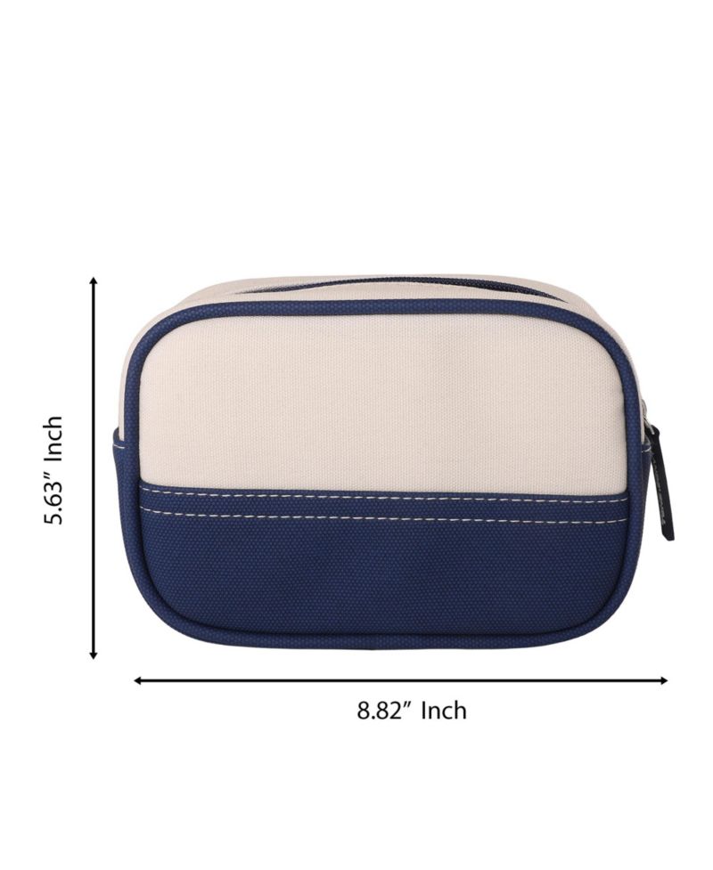 Medium Rectangular Dopp Kit for Travel, Striped Canvas Toiletry Bag with Top Zip