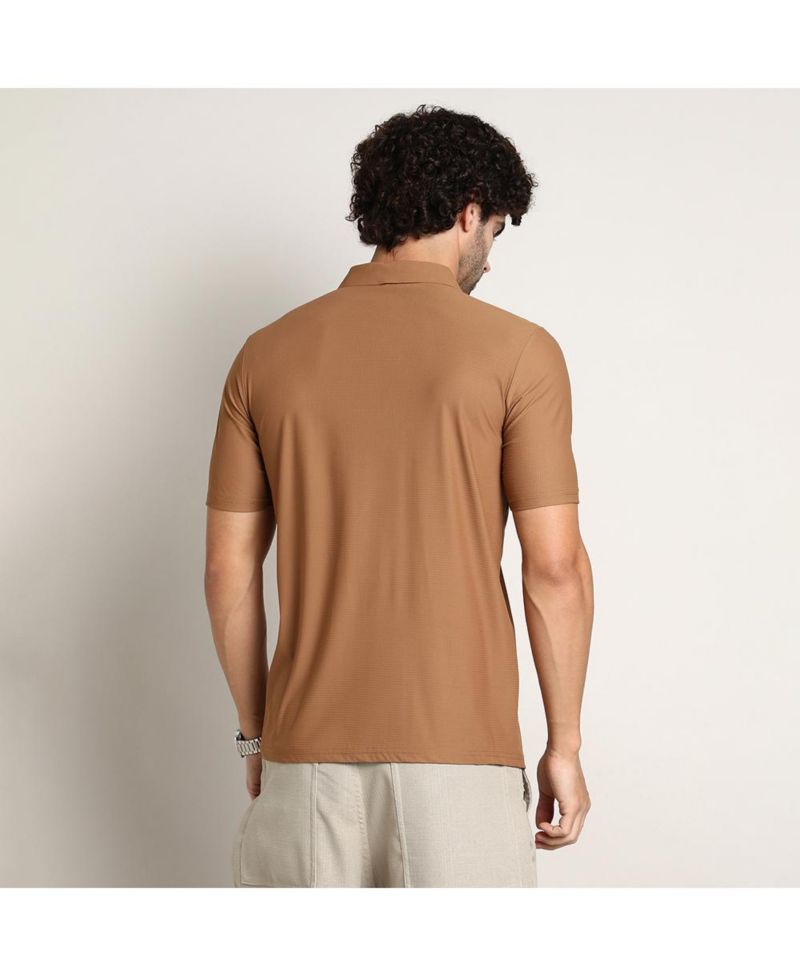 Men's Sepia Brown Seamless Waffle Polo T-Shirt