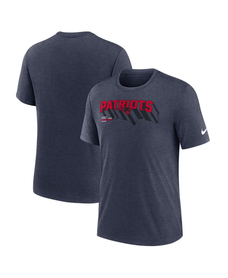 Men's Heather Navy New England Patriots Long Pass Tri-Blend T-Shirt