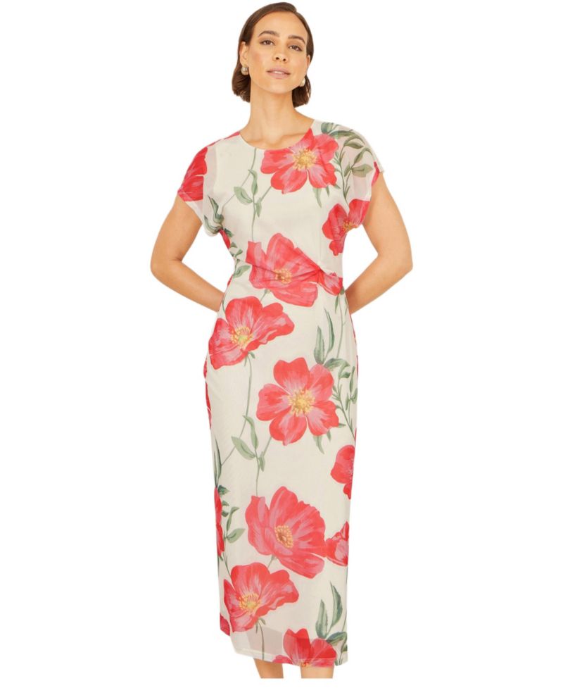 Women's Poppy Print Midi Mesh Dress