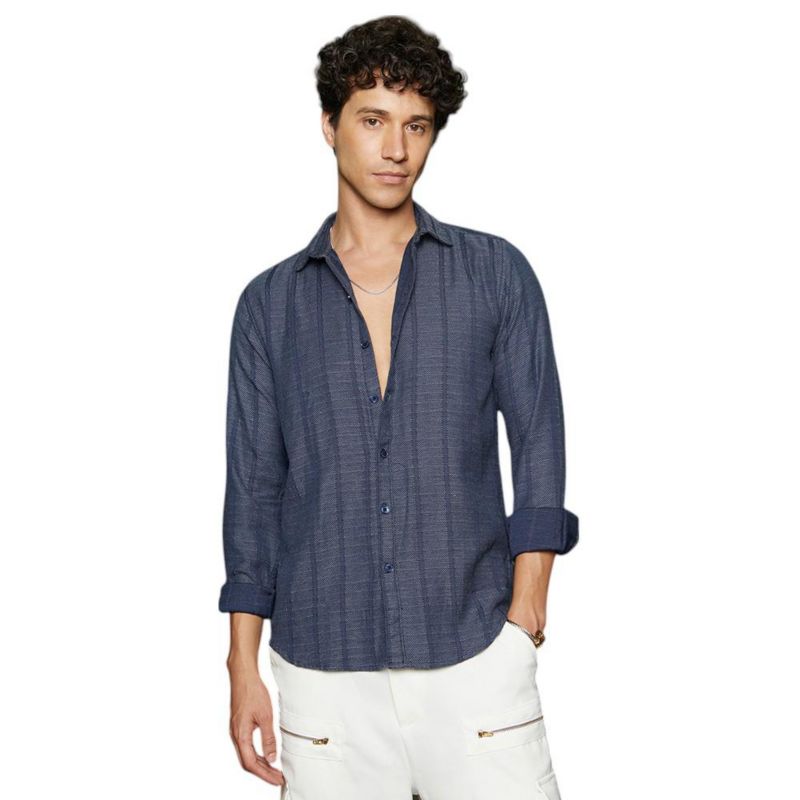 Men's Contrast-Weave Relaxed Shirt