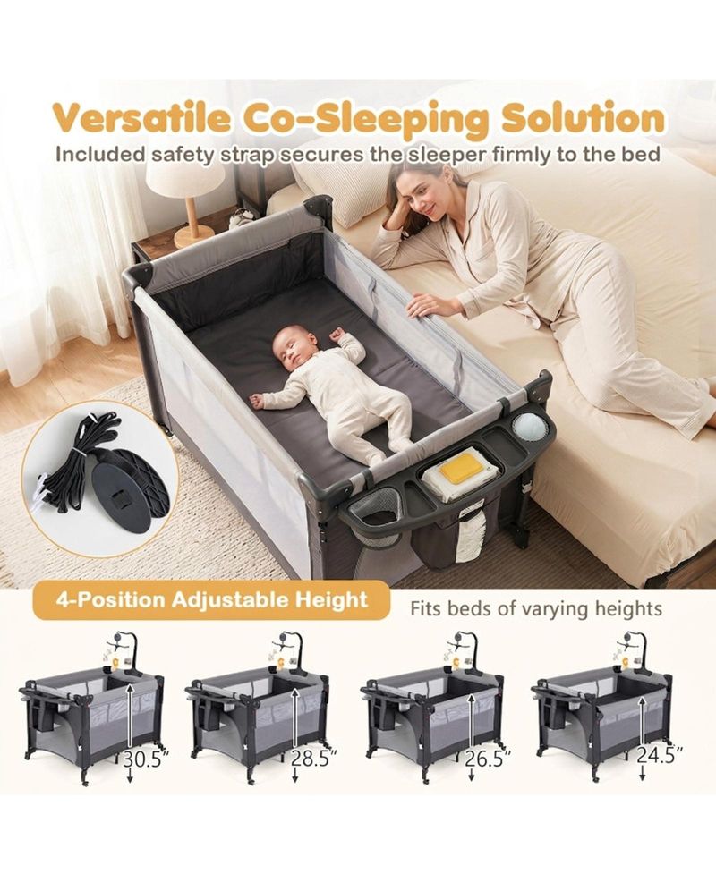 Baby 5-in-1 Portable Bedside Bassinet with Music Box