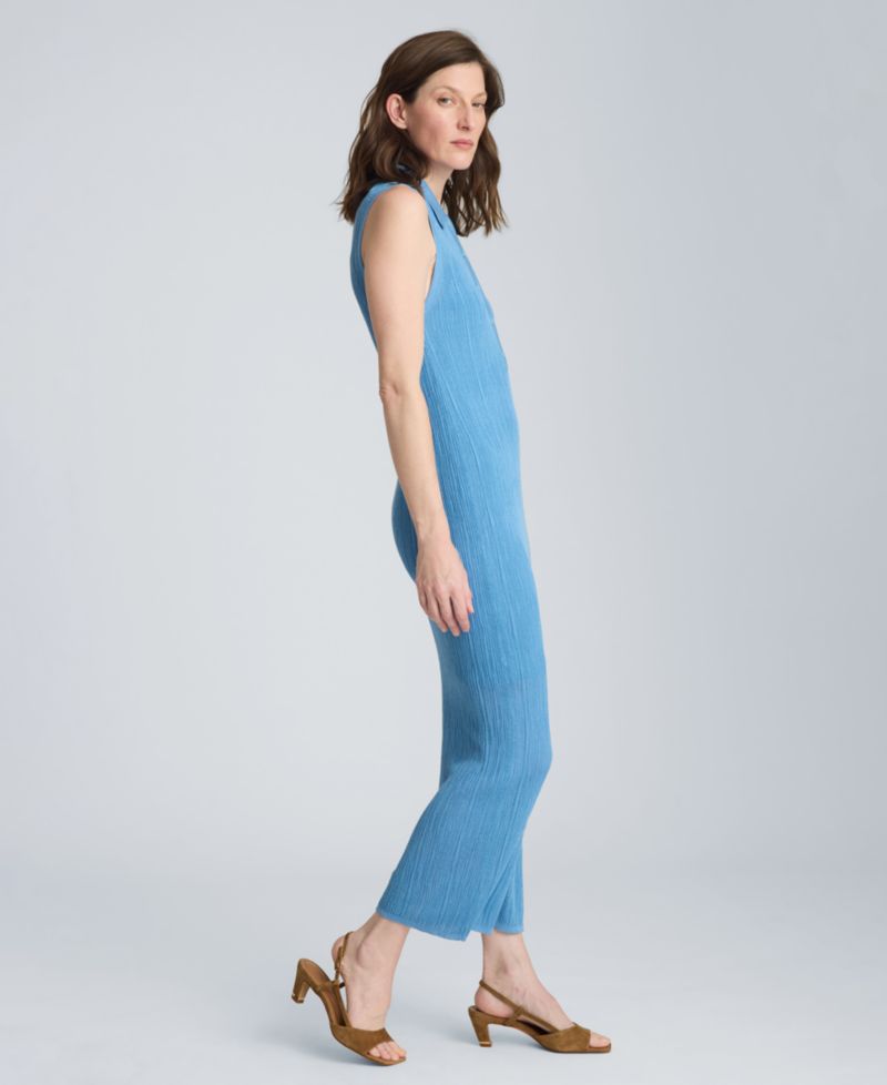 Women's Variegated Rib Sleeveless Polo Sweater Dress