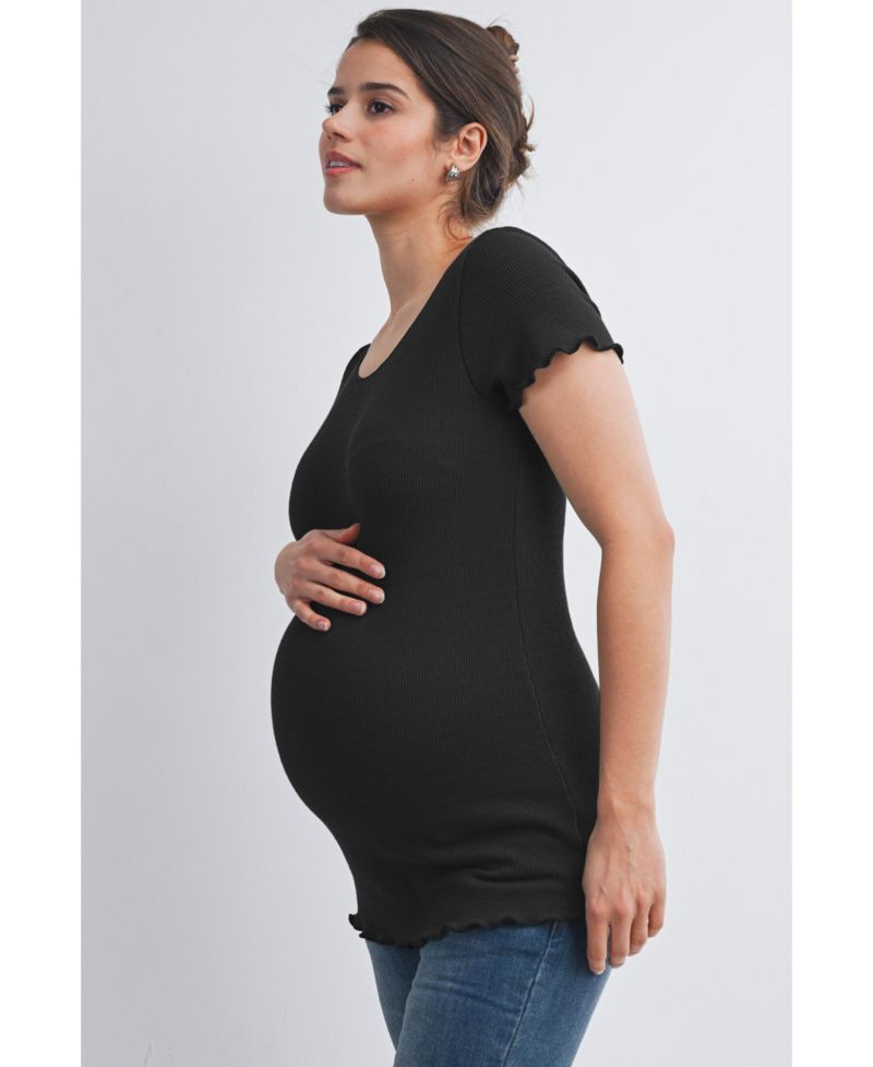 Maternity Scoop Neck Short Sleeve Ribbed Top