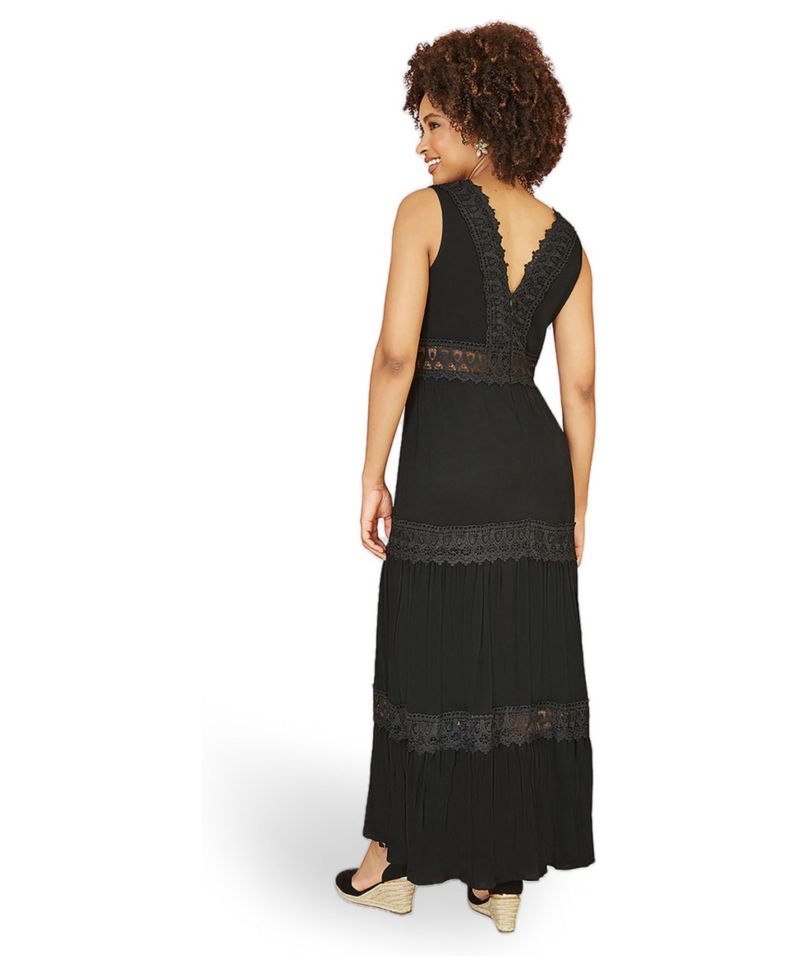 Women's Lace Trim Cotton Maxi Sun Dress