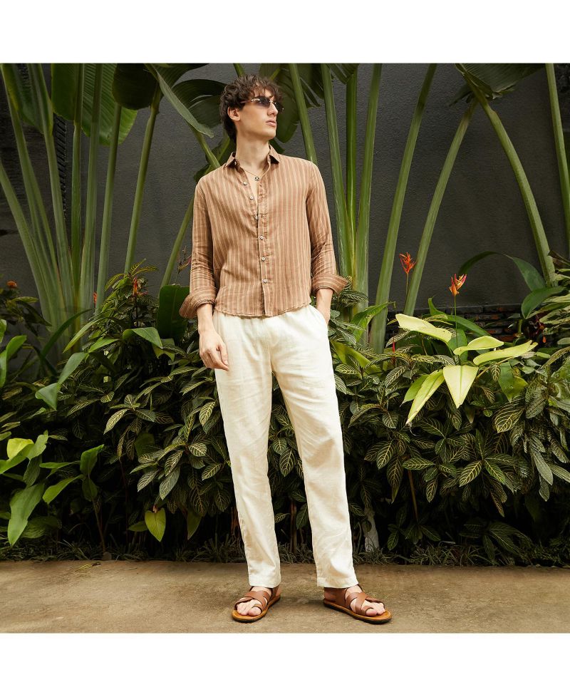 Men's Tan Brown Halo Striped Shirt