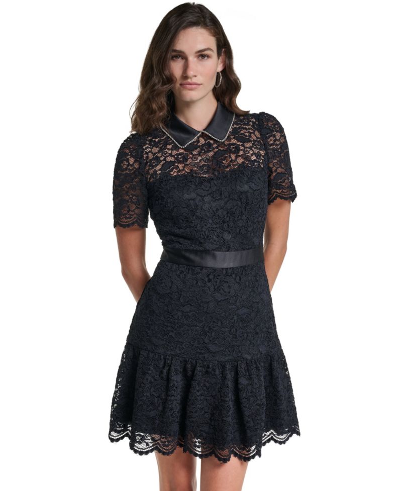 Women's Lace A-Line Cap-Sleeve Dress
