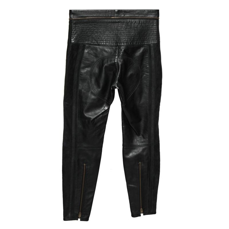 Women's Black Leather & Nubuck Paneled Cropped Biker Pants