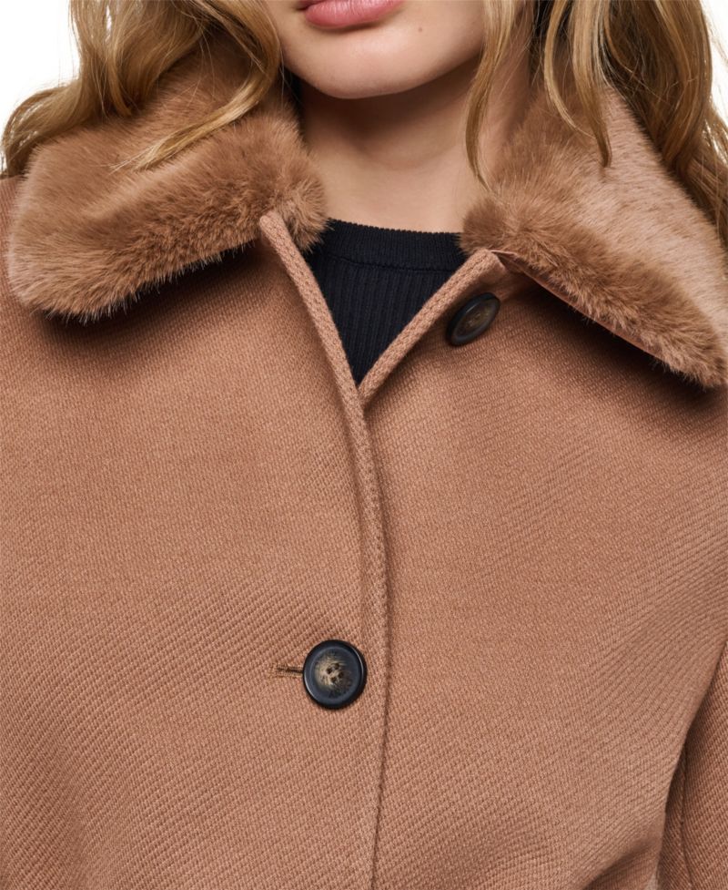 Women's Faux-Fur Collar Belted Single-Breasted Coat