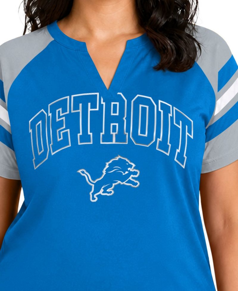 Women's Blue Detroit Lions Plus Size Game On Notch Neck Raglan T-Shirt