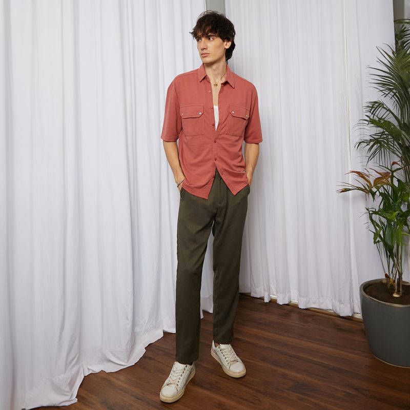 Men's Terracotta Orange Utility Knit Shirt