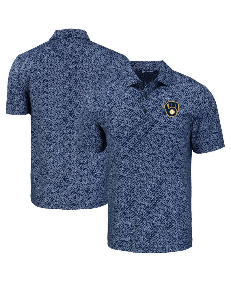 Men's Navy Milwaukee Brewers Pike Eco Pebble Print Stretch Polo Shirt