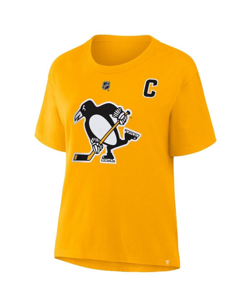Women's Sidney Crosby Gold Pittsburgh Penguins Authentic Stack Name & Number T-Shirt
