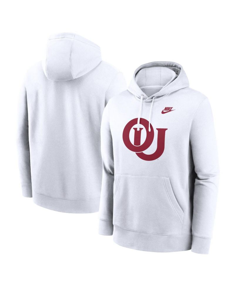 Men's White Oklahoma Sooners Legacy Logo Club Fleece Pullover Hoodie
