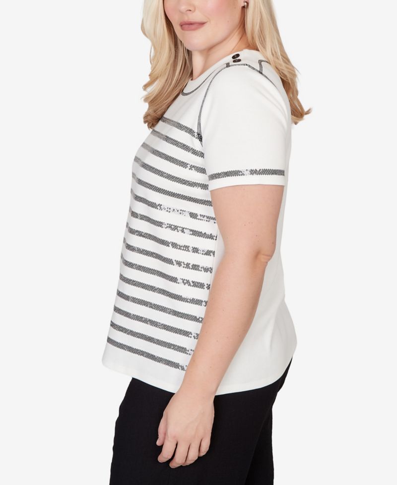 Petite Crowd Pleaser Biadere Sequin Stripes T-Shirt