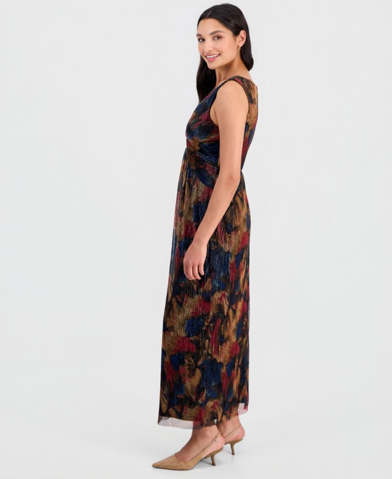 Petite Metallic-Print Twist-Front Sleeveless Dress