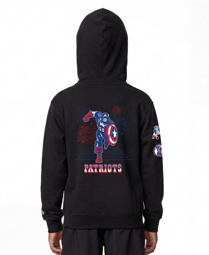 Big Boys and Girls Black New England Patriots Disney X Champion Full-Zip Hoodie