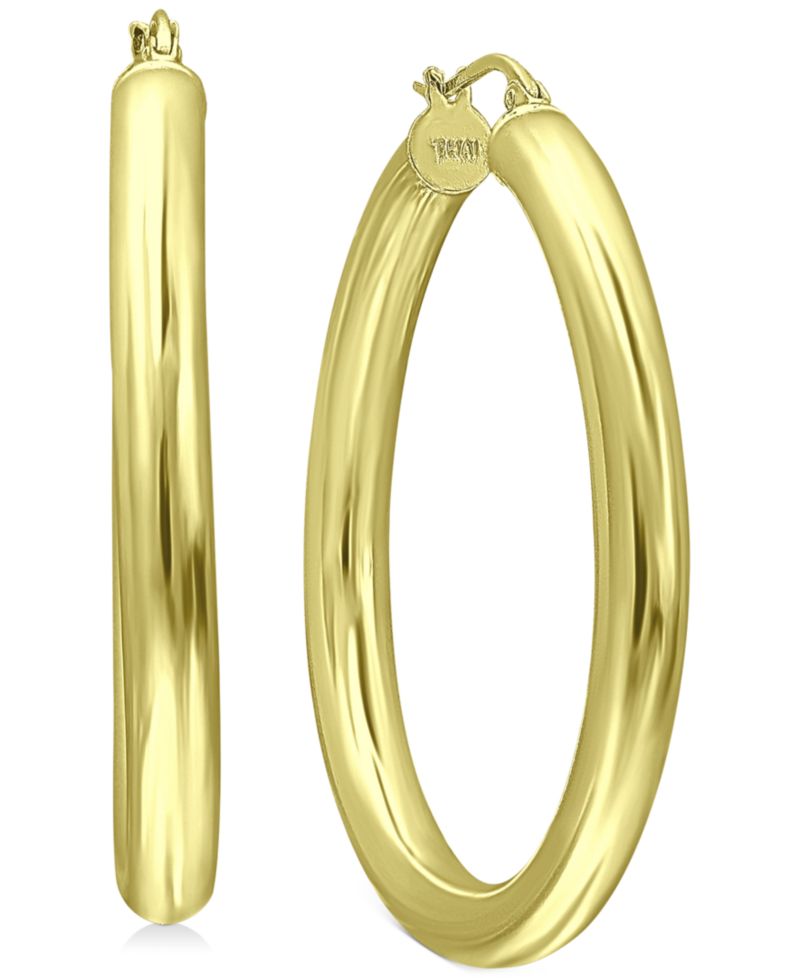 Medium Polished Tube Hoop Earrings in 18k Gold-Plated Sterling Silver, 1.57"