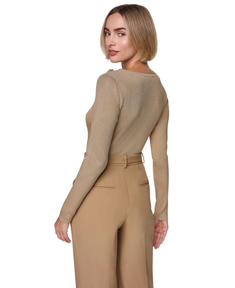 Women's V-Neck Ruffle-Detail Fitted Pullover