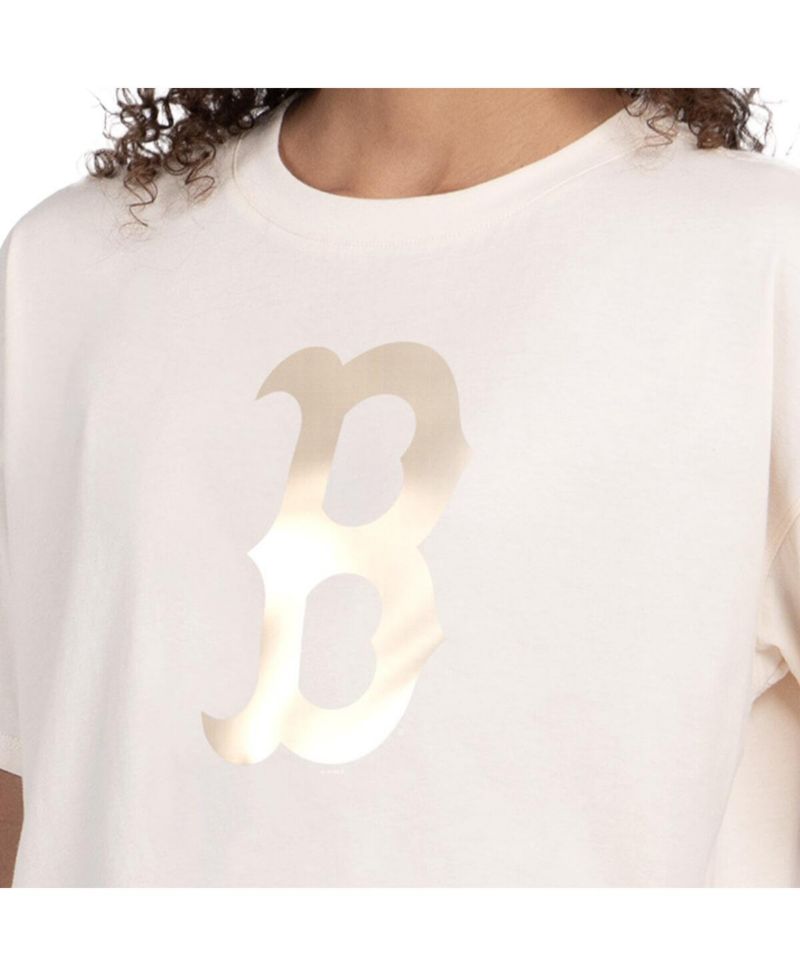 Women's Cream Boston Red Sox Pastels Boxy Cropped T-Shirt