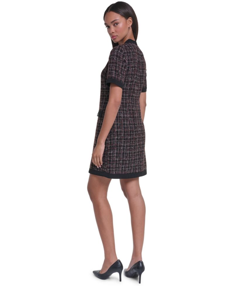 Women's Tweed A-Line V-Neck Dress