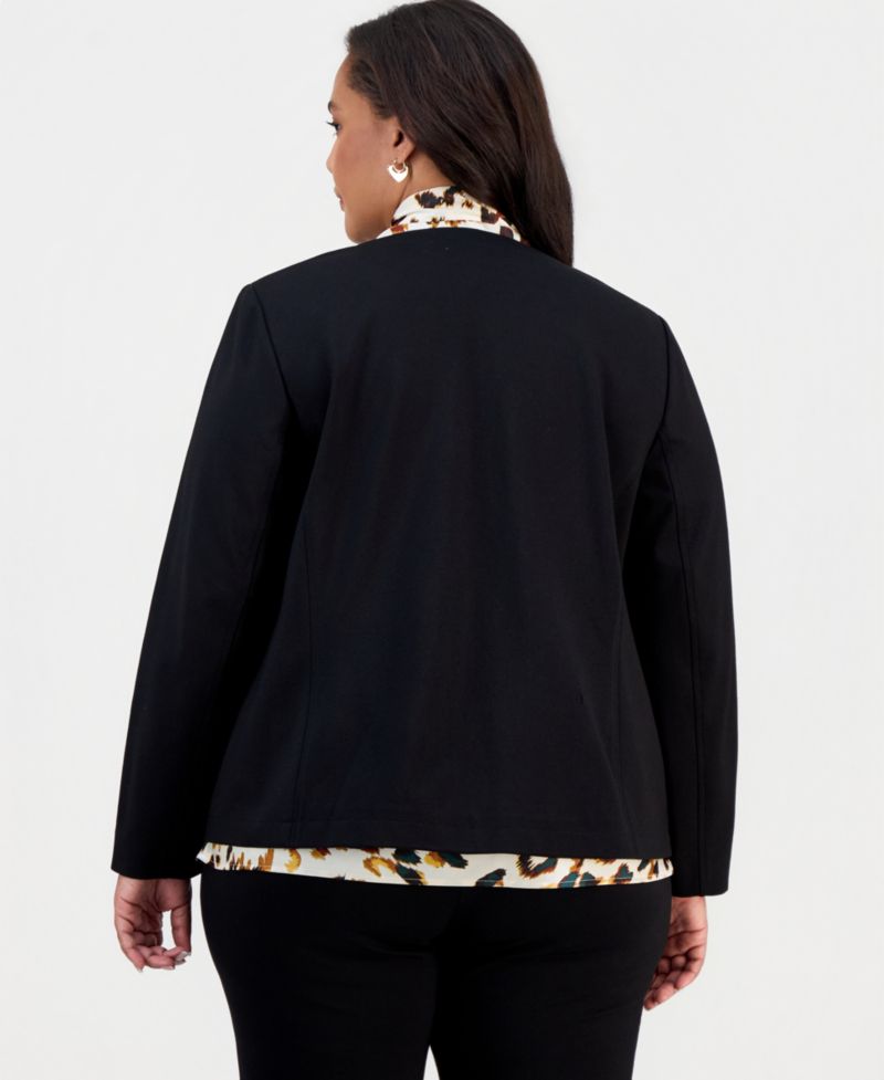 Plus Size Double-Breasted Collarless Blazer