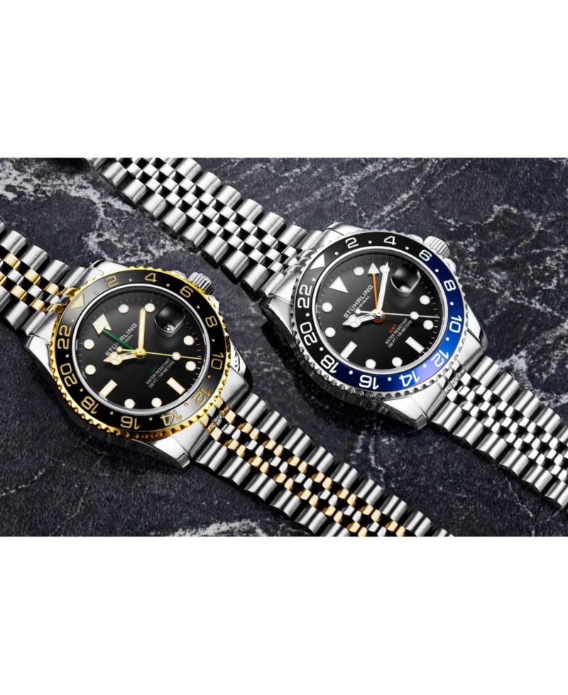 Meridian 3968 Men s GMT Diver Watch - Quartz Movement, 42mm Stainless Steel Case, Black Dial, Blue/Black Bezel