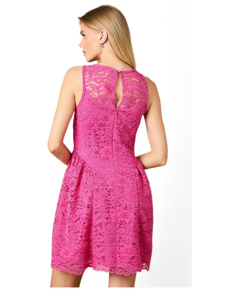 Women's High Neck Lace Detailed Mini Dress