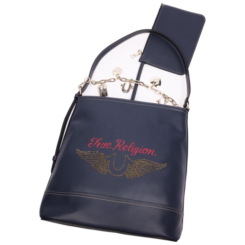 Chain Moto PU Bucket Bag with Charm Chain and Removable Zip Pouch