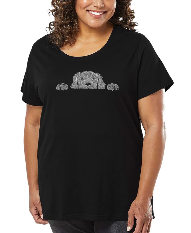 Plus Size Peeking Dog Word Art T-Shirt