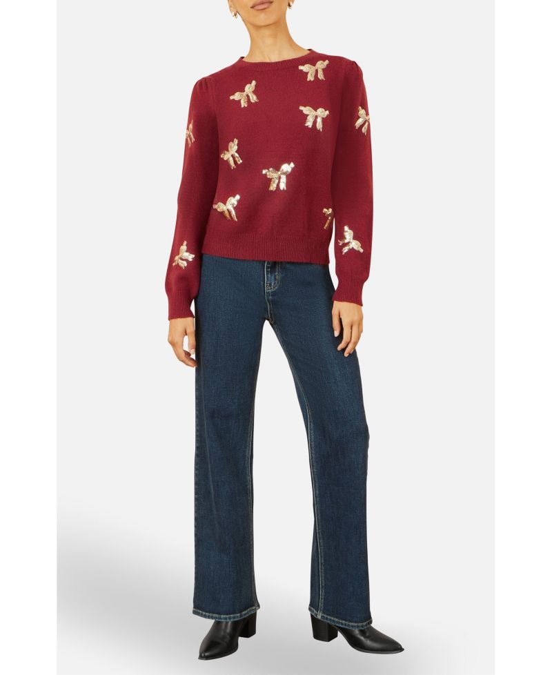 Women's Sequin Applique Bow Sweater