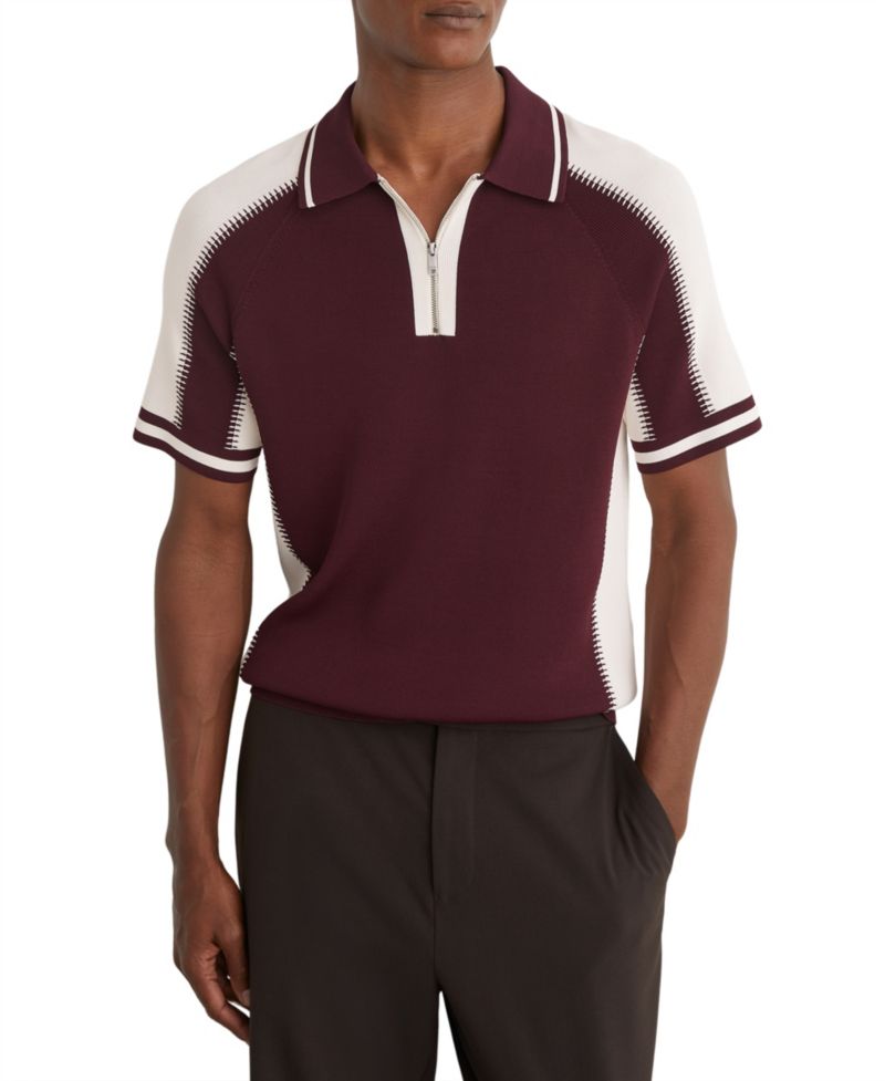 Men's Elmers Colour-Block Half-Zip Knitted Polo Shirt