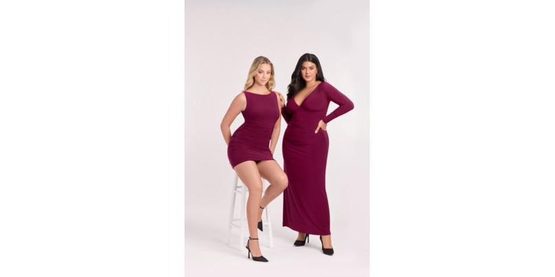 Women's Sculpting Shapewear Shirred V-Neck Long Sleeve Solid Maxi Dress