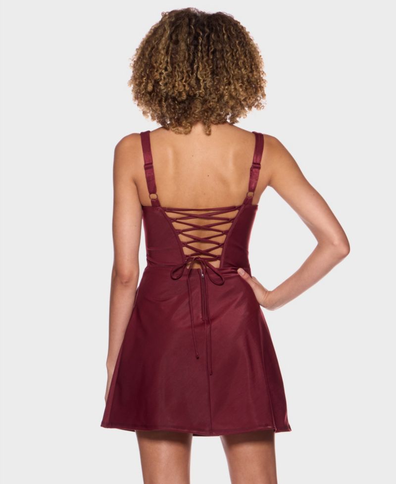 Juniors' Sweetheart-Neckline Corset-Bodice Draped-Skirt Dress