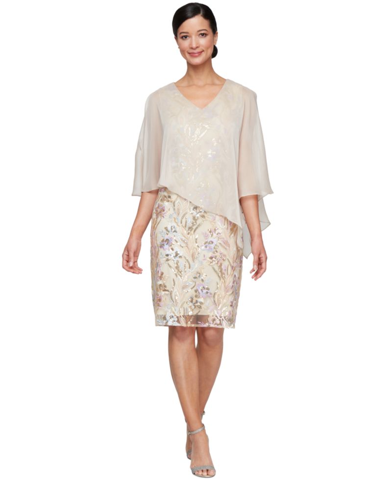 Women's Embellished Cape-Overlay Sheath Dress