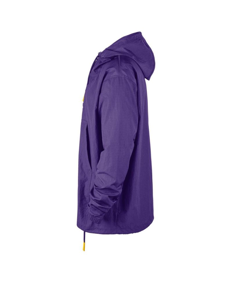 Men's Purple Los Angeles Lakers Courtside Premium Club Anorak Quarter-Zip Pullover Hoodie