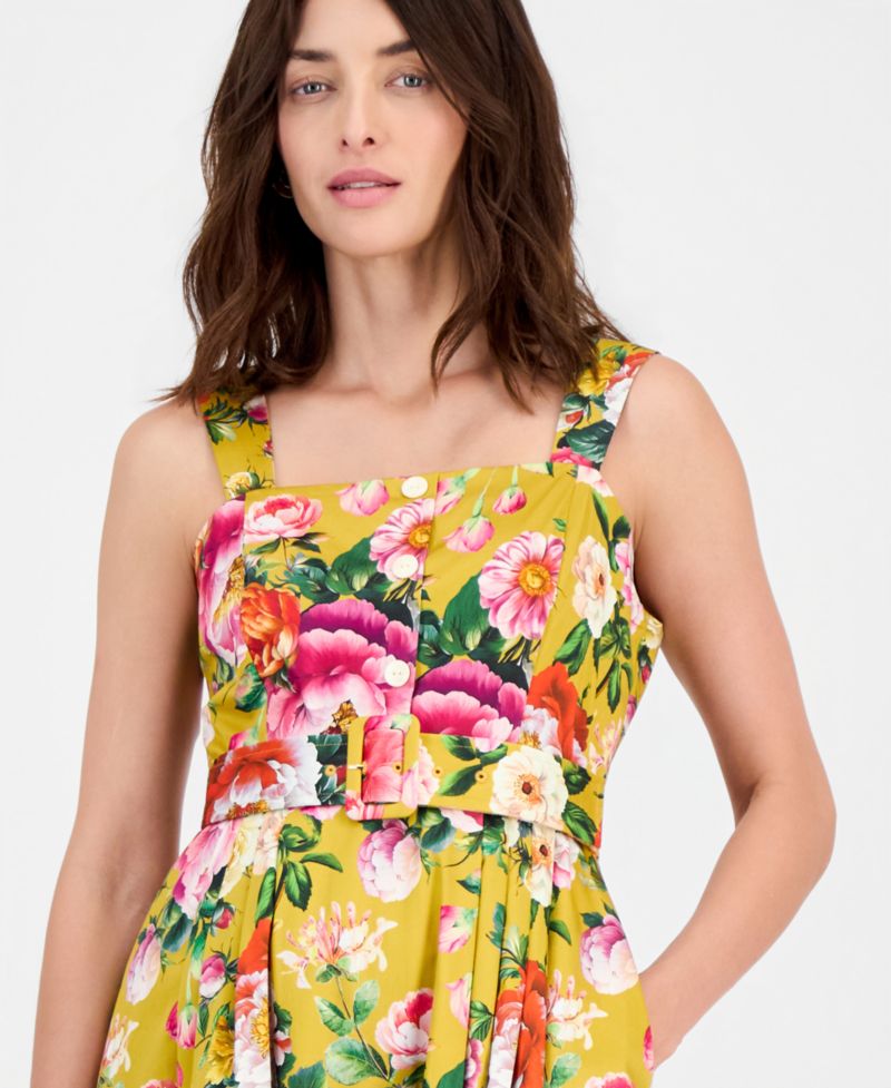 Women's Printed Square-Neck Fit & Flare Dress