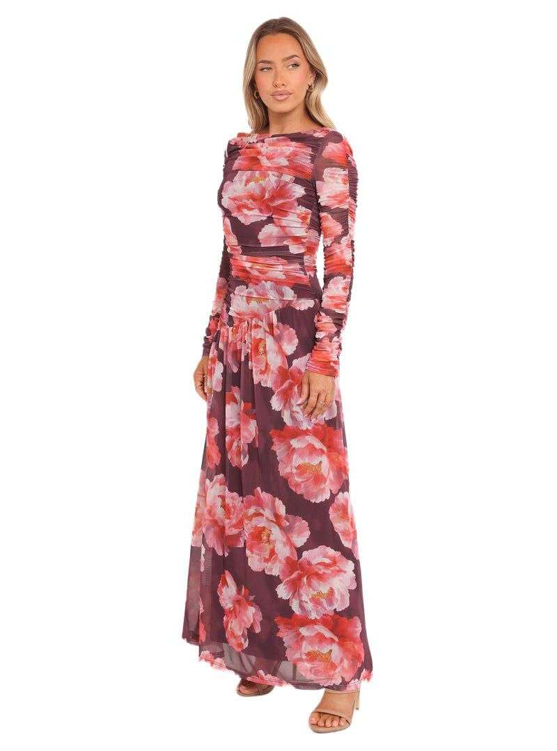 Women's Calypso Long Sleeve Maxi Dress - Burgundy Peony