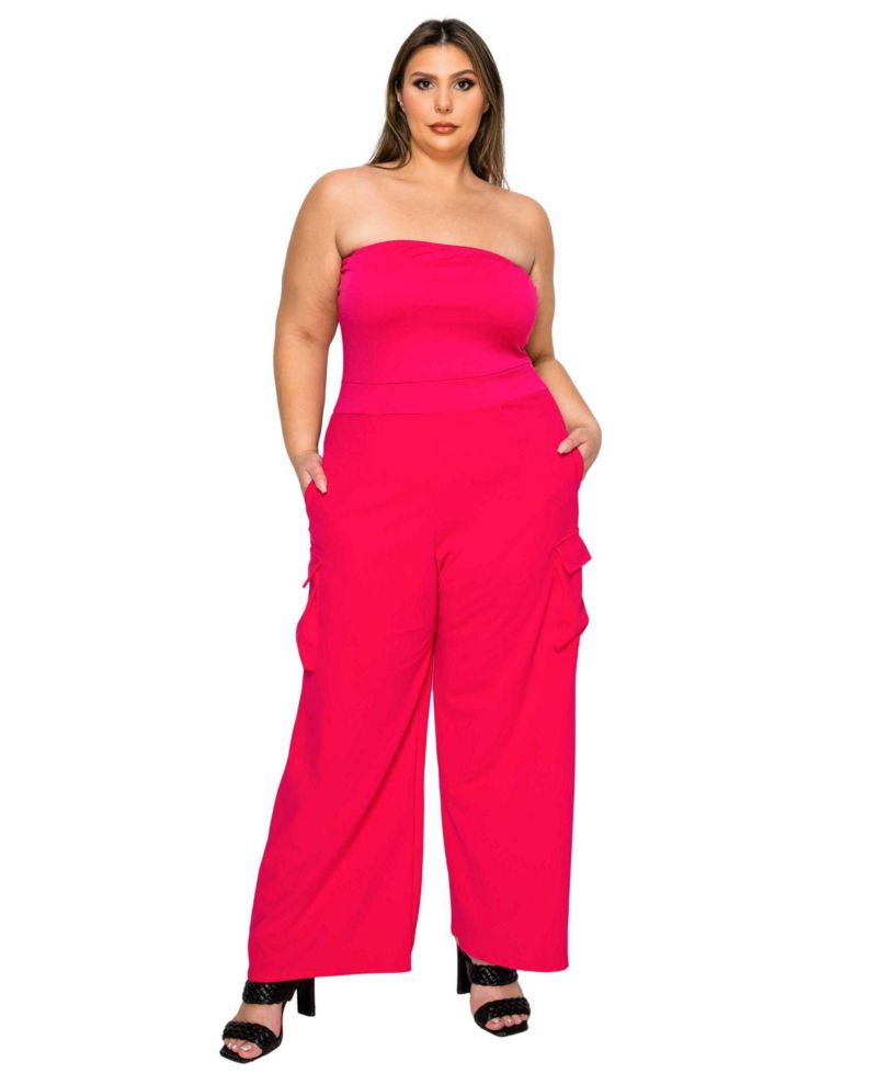 Women's Plus Size Yumi Sleeveless Cargo Jumpsuit