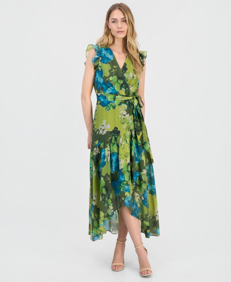 Women's Floral-Print Chiffon Tie-Waist Midi Dress