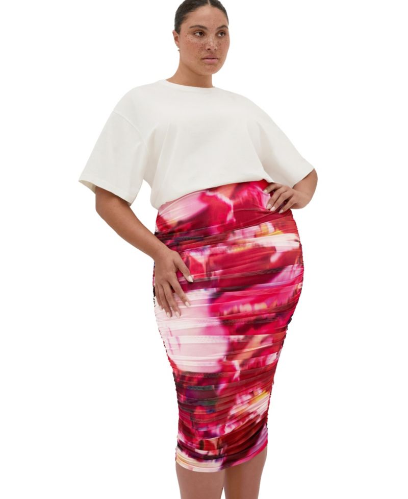 Plus Size Livia High-Waisted Ruched Print Skirt